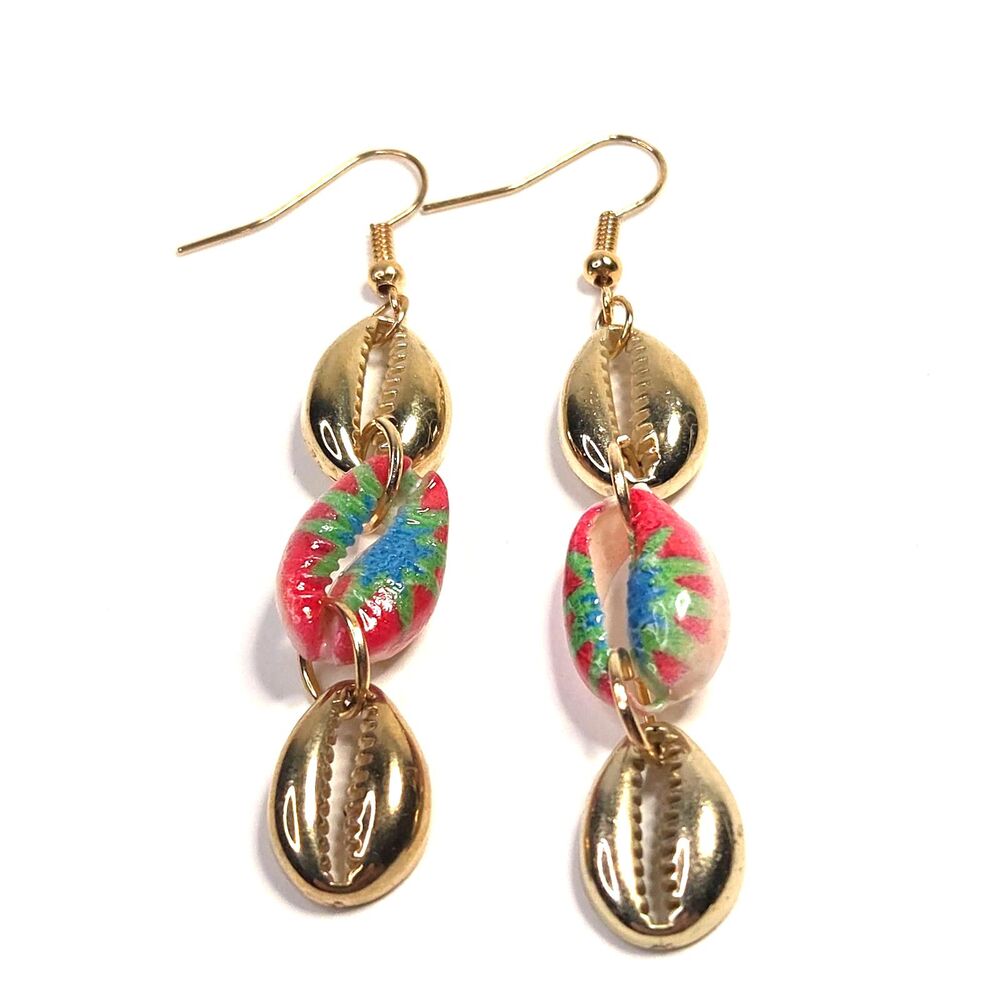 Painted Cowrie Shell Earrings